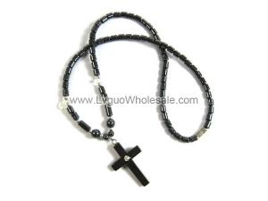 18inch Rhinestone Hematite Cross Pendant Stone Strands Necklace